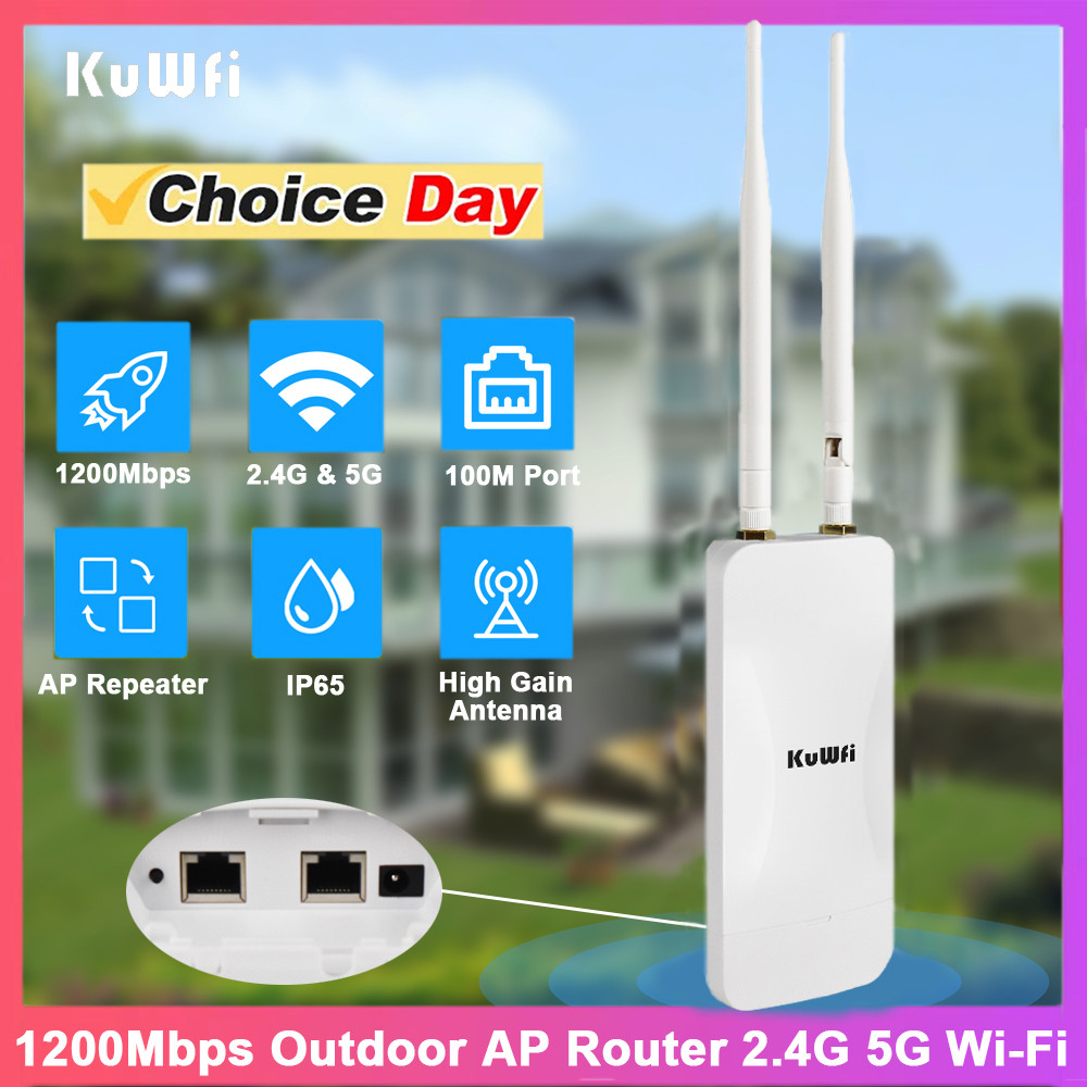 KuWFi 1200Mbps Outdoor AP Router Dual Band Wireless Wi-Fi Access Point AP Router with High Gain Exte