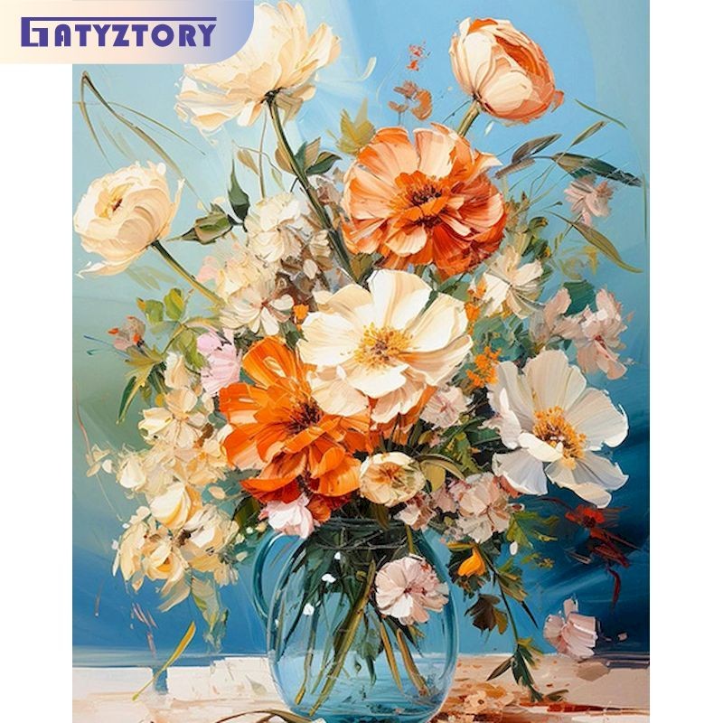 

GATYZTORY Frame Picture Diy Painting By Numbers Flower Coloring By Numbers Acrylic Canvas Painting Handpainted Drawing Art