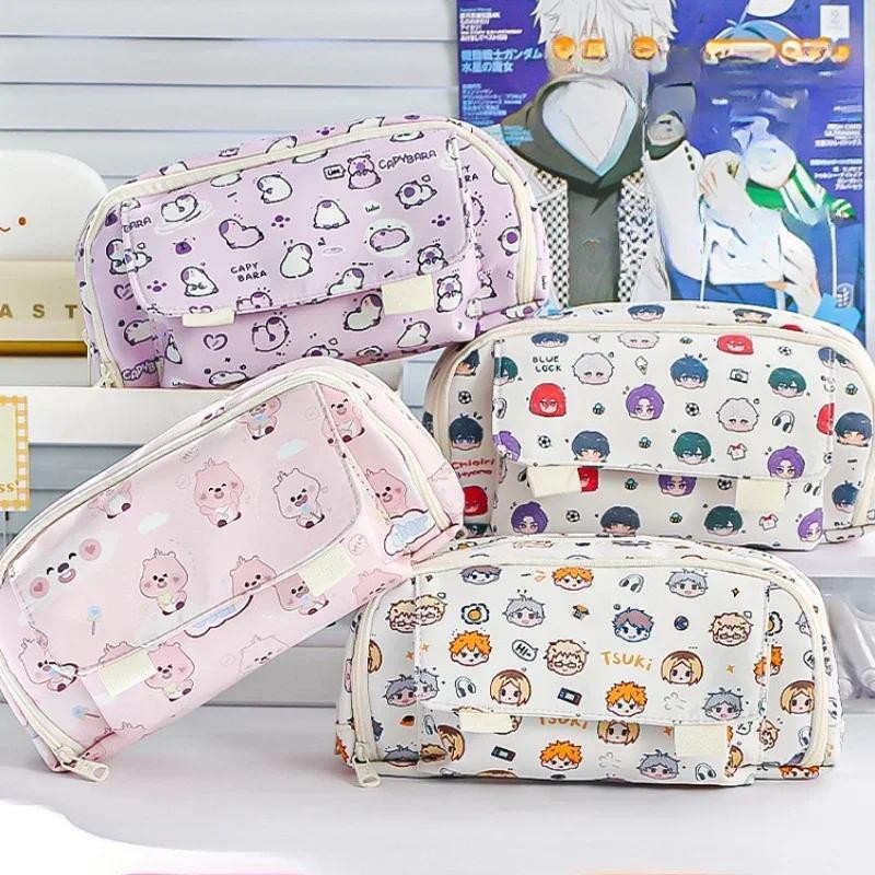 

New High-capacity Student Pencil Case with High Aesthetic Appeal Cartoon Anime Zipper Pencil Case Stationery Box Storage Bag