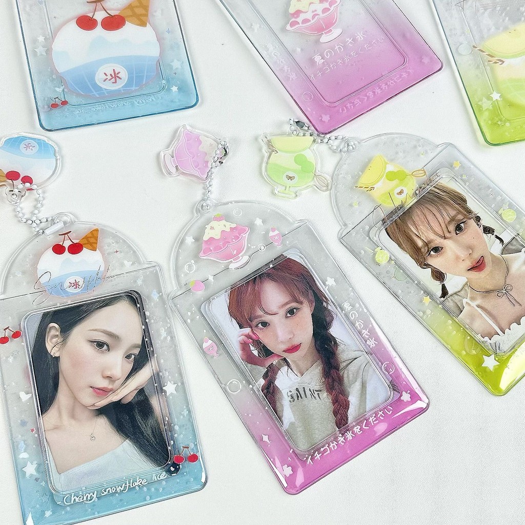 

INS Ice Cream 3 Inch Kpop Photocard Holder Pvc Kawaii Clear Photo Card Holder Bag Pendant School Stationery Id Card Holder Acc