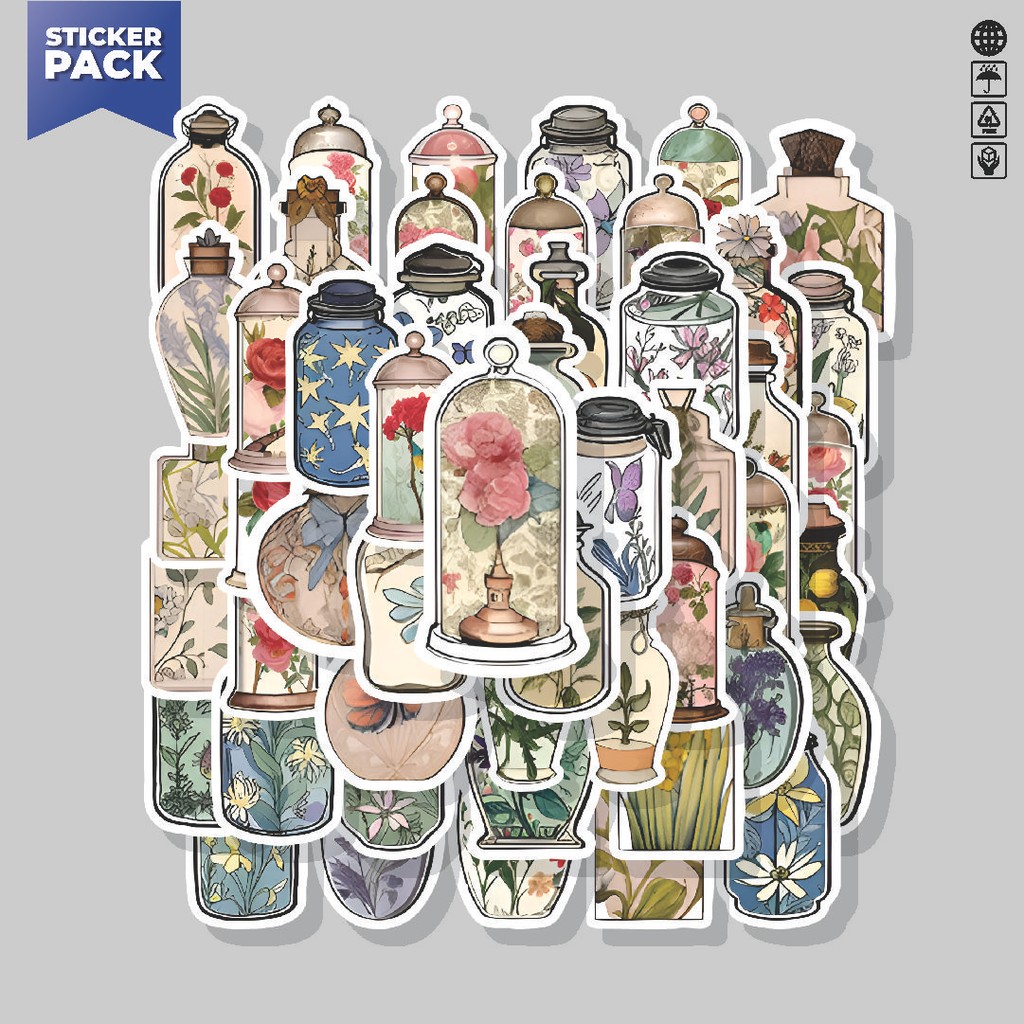 

[100PCS]Stiker Pack Stiker Creative Vas and Plant [Vas dan Tanaman Kreatif] Aesthetic Vinyl Anti Air Dekorasi Sticker Laptop Buku Journal Koper Helm Casing HP Gitar Helm Skateboard