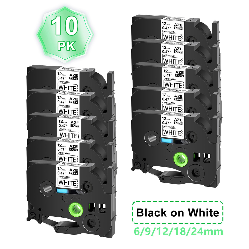 

5/10PK for Brother Tze 231 Label Tapes 12mm Black on White Standard Laminated Tape Compatible for PTH110 PTD210 Label Printers
