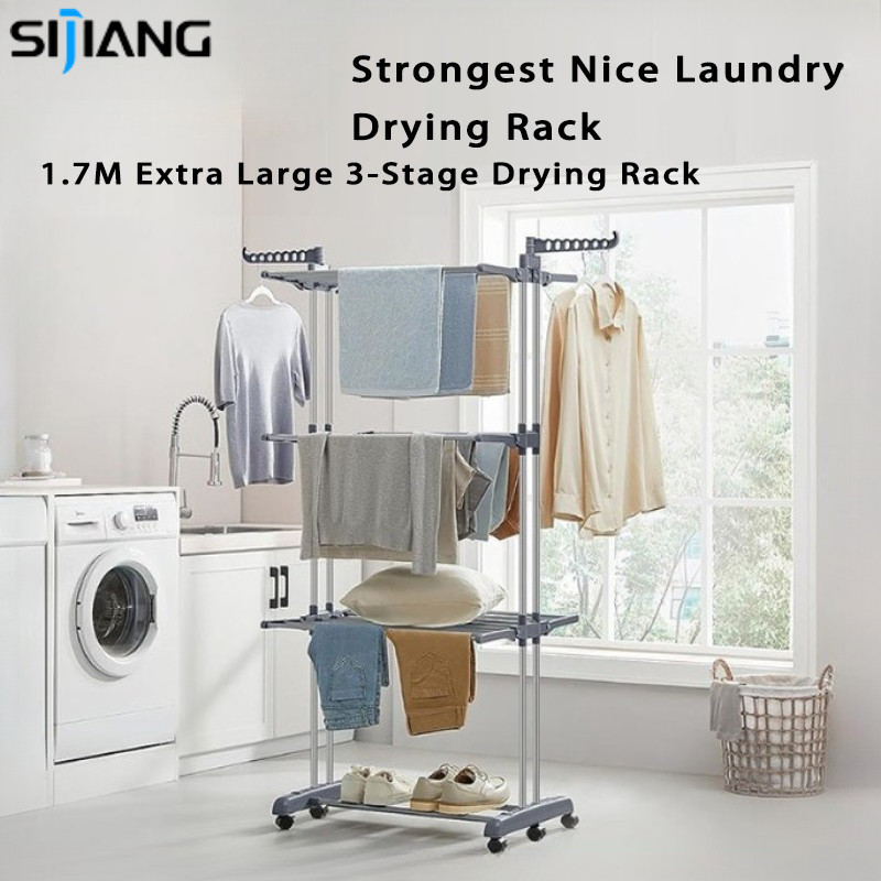 mocafeka - sijiang rak jemuran pakaian 4 susun lipat anak kost rak handuk baja karbon