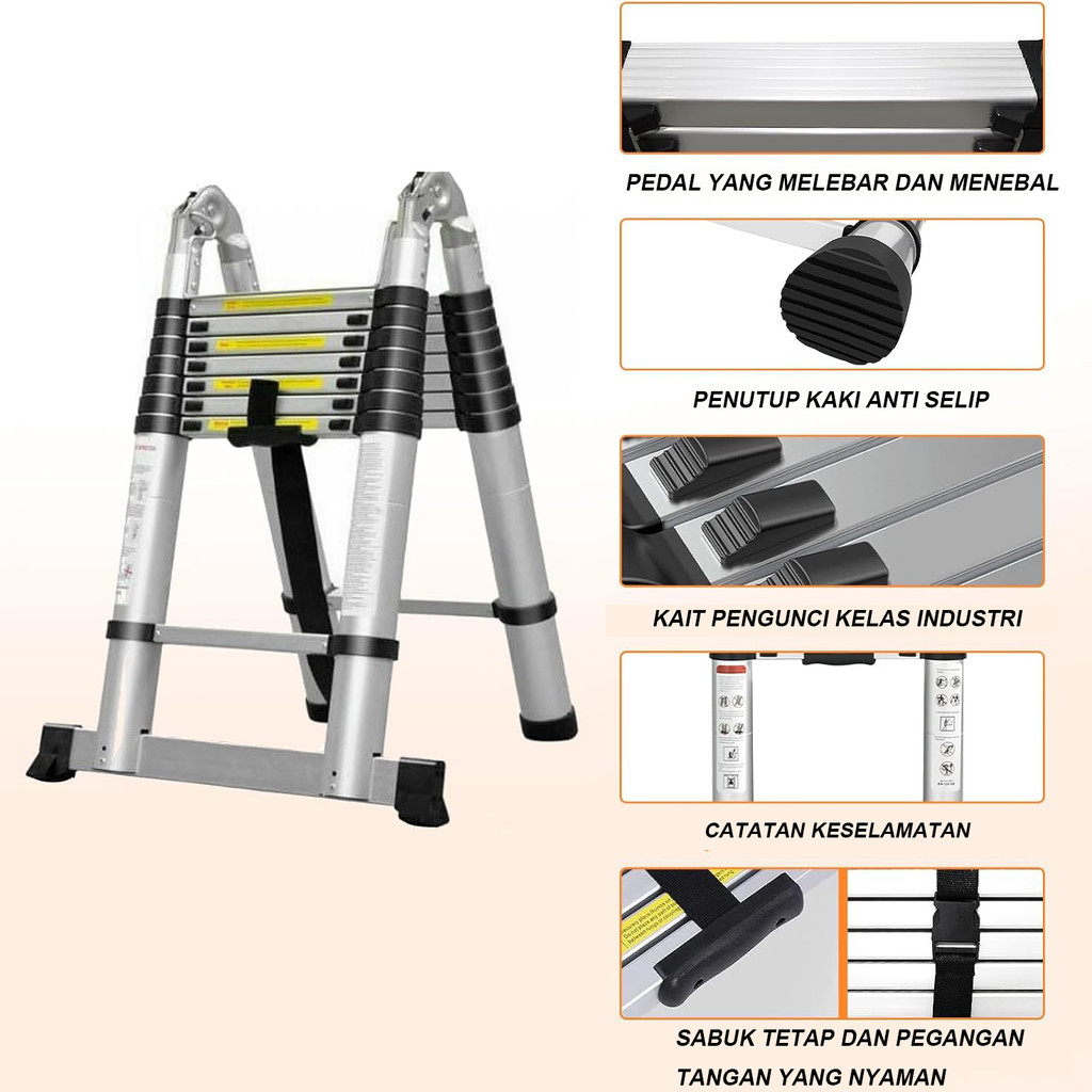 Tangga Teleskopik Portabel Tangga Lipat Aluminium 6.4-8 Meter Multifungsi Telescopic Ladder Tangga L