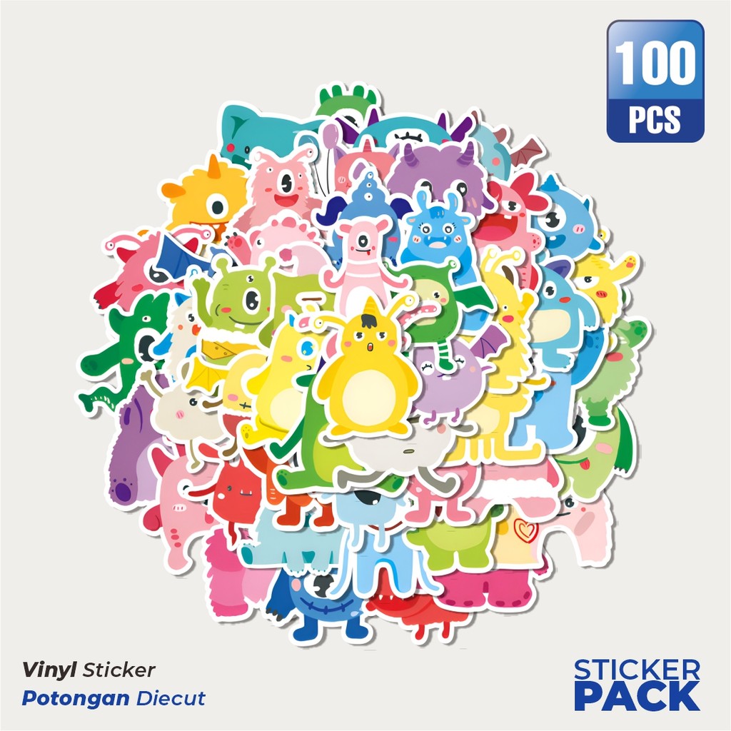 

Super Hemat! 100 PCS Stiker Kartun Cute Montser Family Waterproof Aesthetic- Untuk Laptop, Motor, dan Helm - Paper Stationery Pack