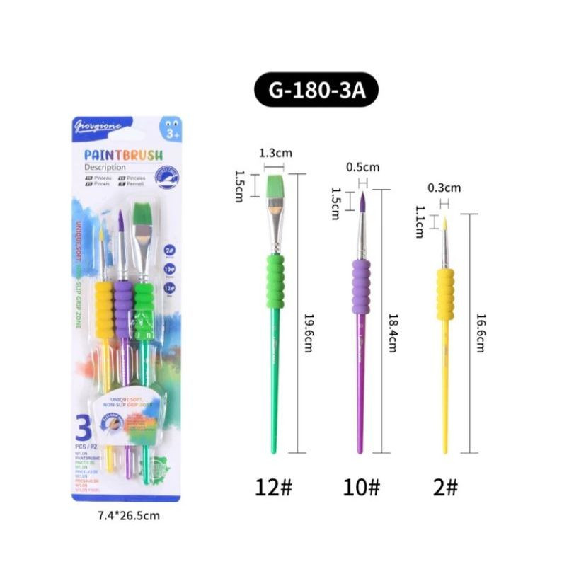 

BOBOMART Giorgione Art Brush With Handle Isi 3 Pcs Round Flat Kuas Lukis Anak Set G-180-3A