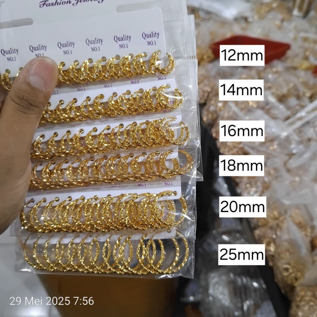 MER.SHOP Anting Gipsy, Anting Wanita Grosir 12 Pasang, Ukuran 12mm-25mm.