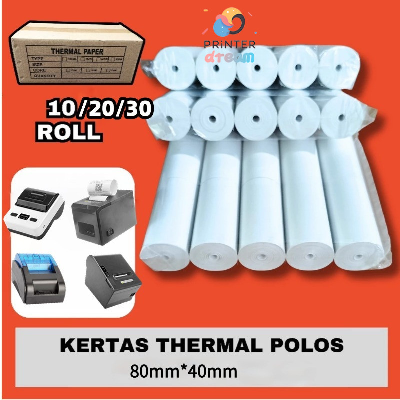 

Thermal Struk 80*40mm Paper Roll Struk Kasir 10roll SUPPROT /MP-80MM/POS-80M/POS80A/POS80L