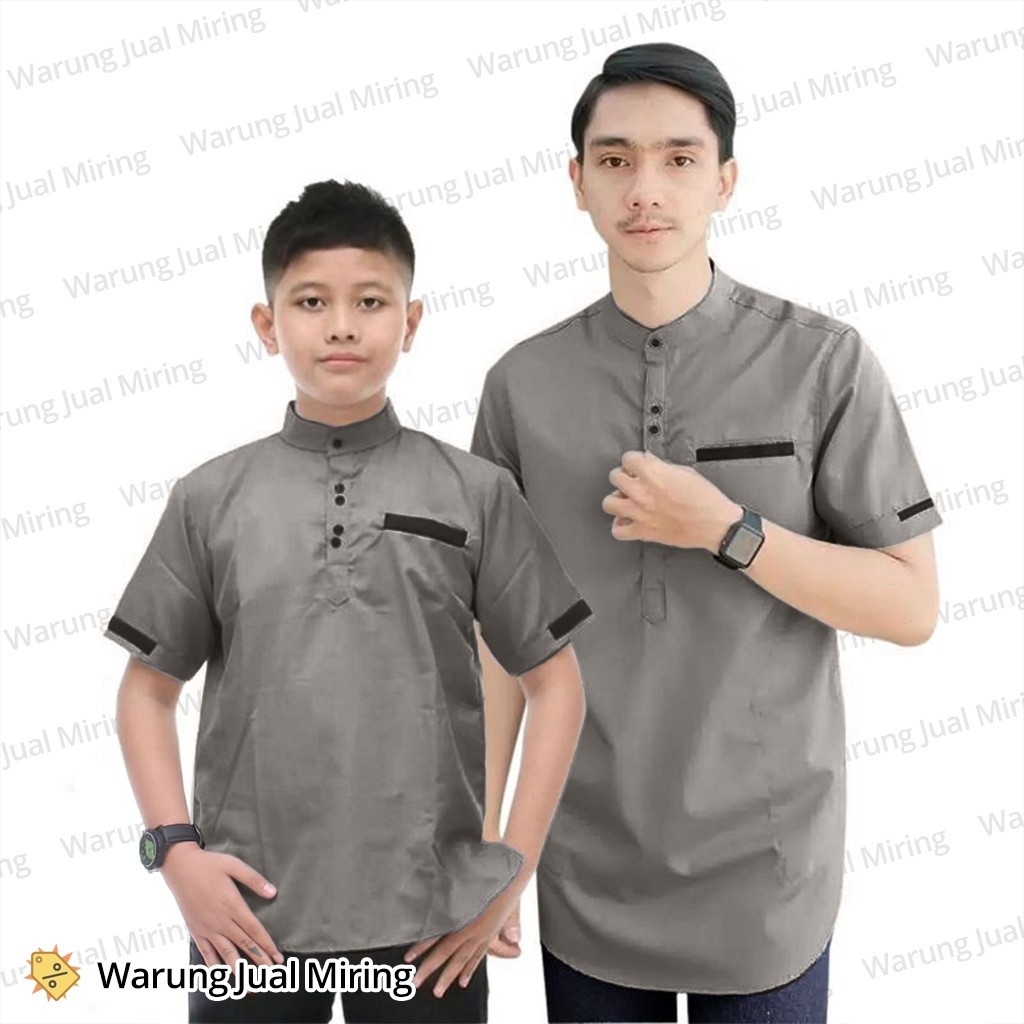 Baju Koko Kurta Lengan Pendek Dewasa & Remaja & Anak Atasan Muslim Lebaran Pria Laki Modern Kemeja P
