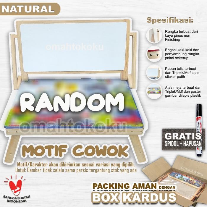 

[Lengkap] Meja Belajar Anak Lipat Karakter Whiteboard + Spidol Hapusan - Cowok (Natural)