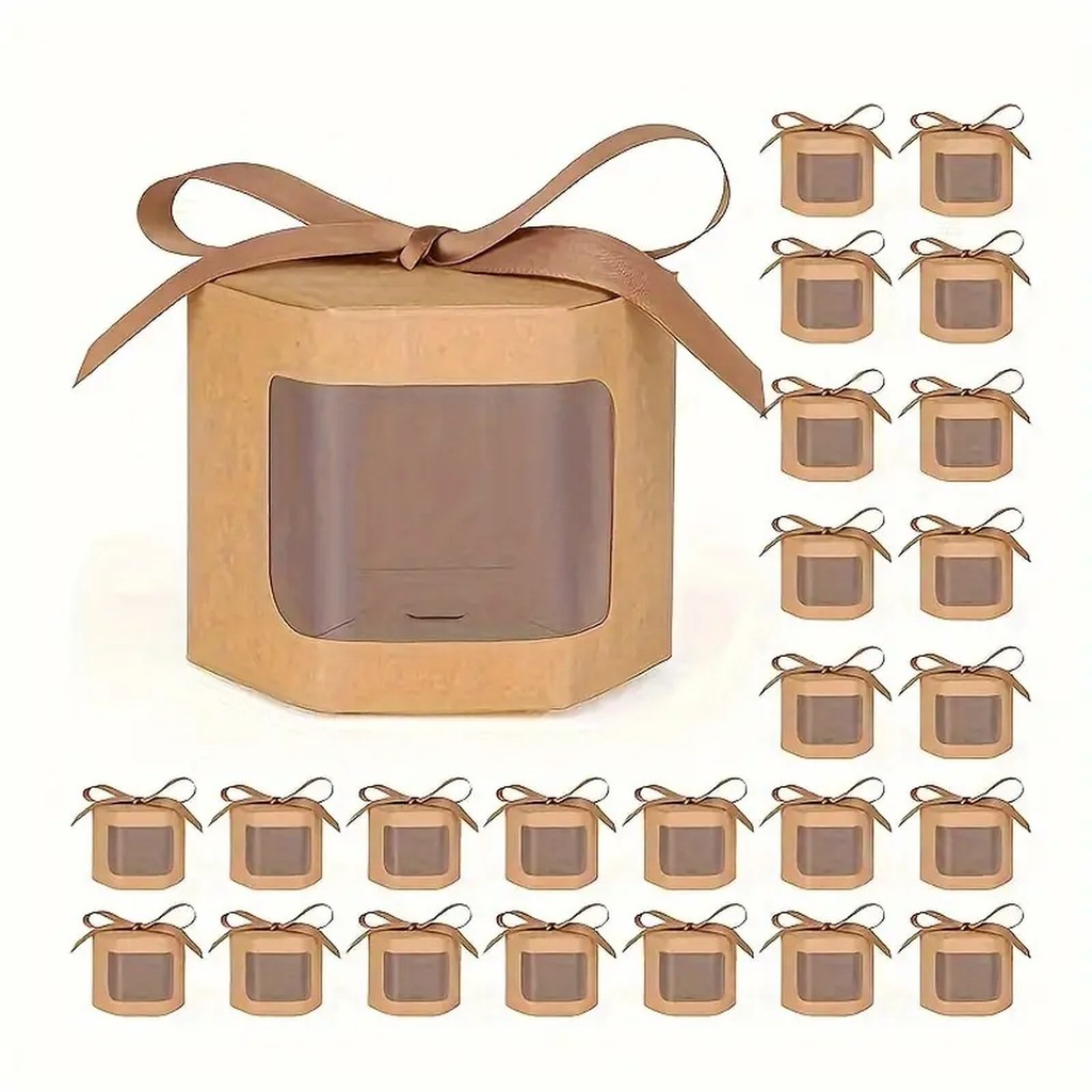 

10pcs Gift Box with Display Window Hexagonal Paper Box with Lid - Perfect for Gifts,Birthdays - Suitable for Wedding Decorations