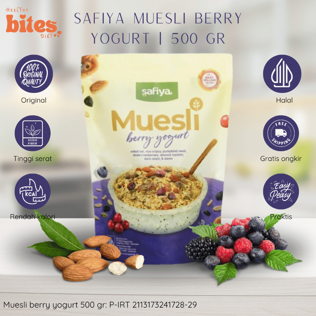 

Muesli Berry Yogurt Safiya 500gr Sereal Sarapan Diet Rendah Kalori Praktis Cemilan Diet Sehat Oat