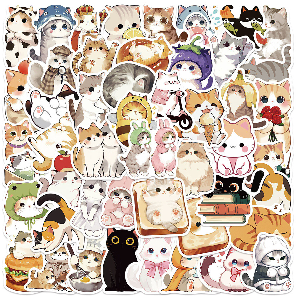 

50Pcs Cute Cat Cartoon Stickers DIY Decoration Suitcase Scrapbooking Phone Laptop Stationery Kitty Kid Toy Sticker