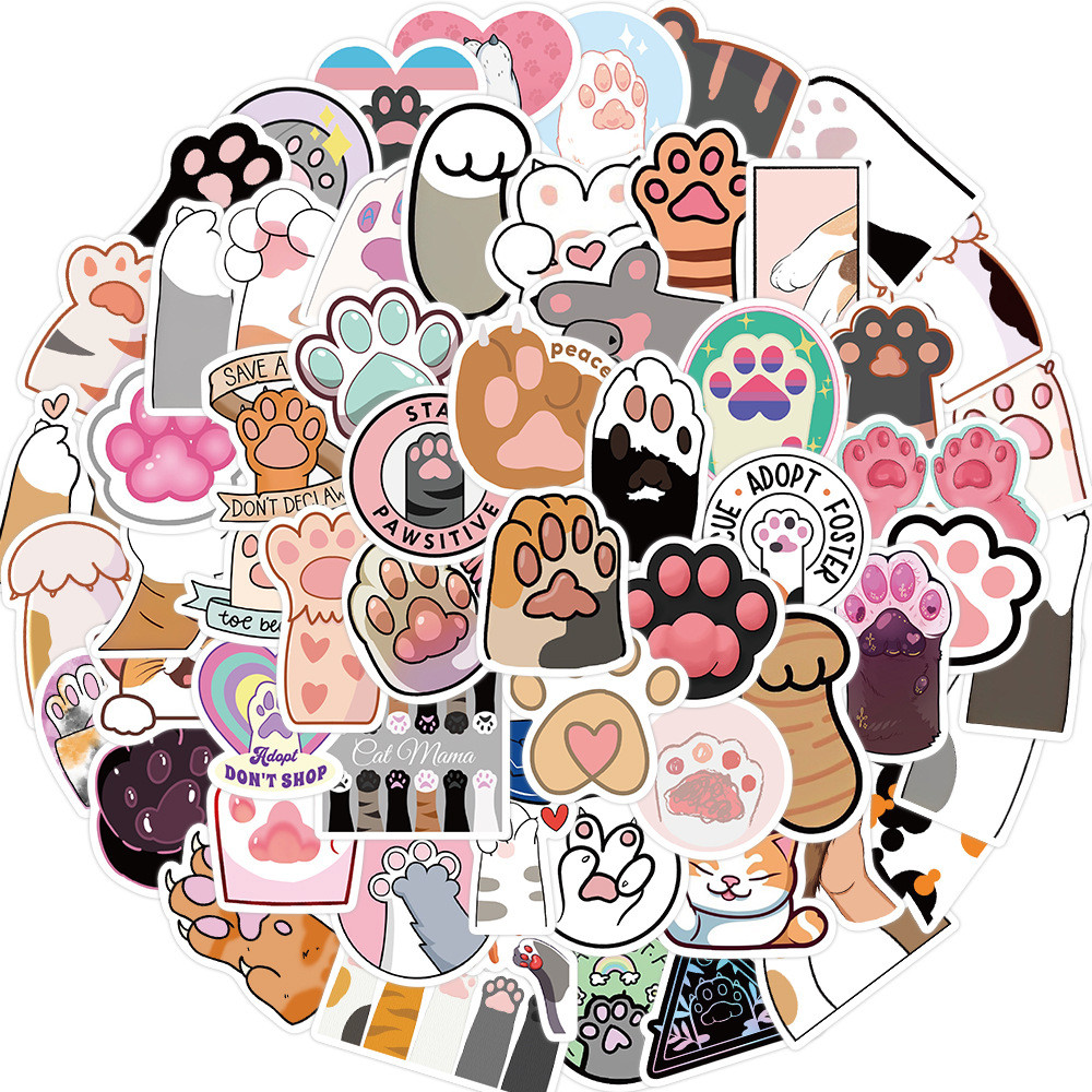 

Cat Paw Stickers, Cute Paw Print Stickers, 61PCS Funny Vinyl Waterproof Stickers for Water Bottle Laptop Journal Scrapbook