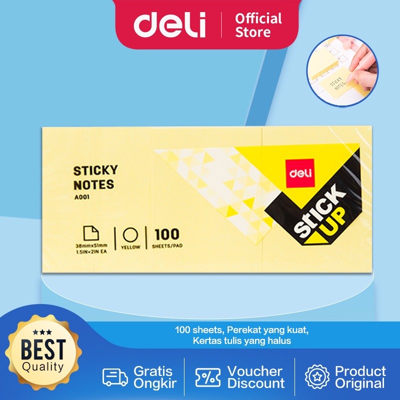 

Deli Memo tempel Sticky Notes Sticky Notes Warna Kuning EA00153