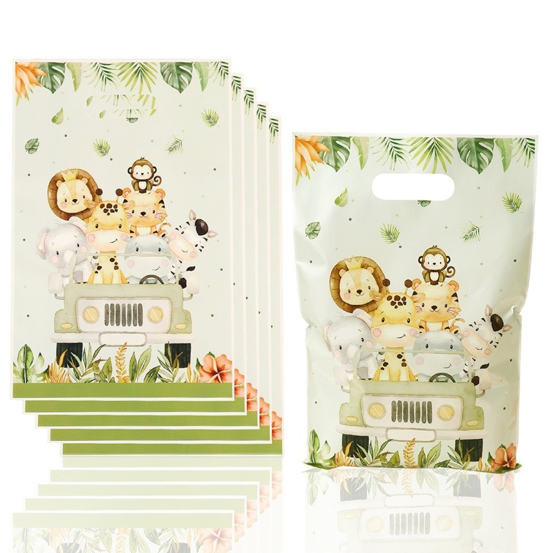 

10/20/50pcs Jungle Animals Gift Bag Candy Biscuit Packing Bags, Safari Gift Bag for Guest Kids Birthday Supplies Baby Shower