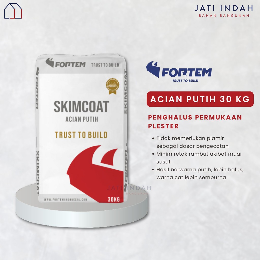 FORTEM SKIMCOAT ACIAN PUTIH 30 KG Semen Instan Mortar Penghalus Permukaan Plester