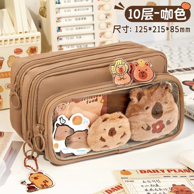 

Pencil Bag Pen Storage Bag Capybara Print Cute Pencil Pouch With 10 Compartments for Office Students Organizer School Stationery