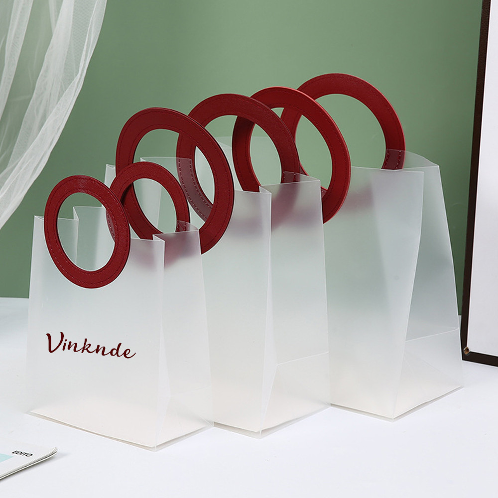 

24Pcs Portable Handle Bulk Transparent Tote Frosted Waterproof Candy Gift Bag Custom Logo Cosmetic Clothing Packaging Wrapping