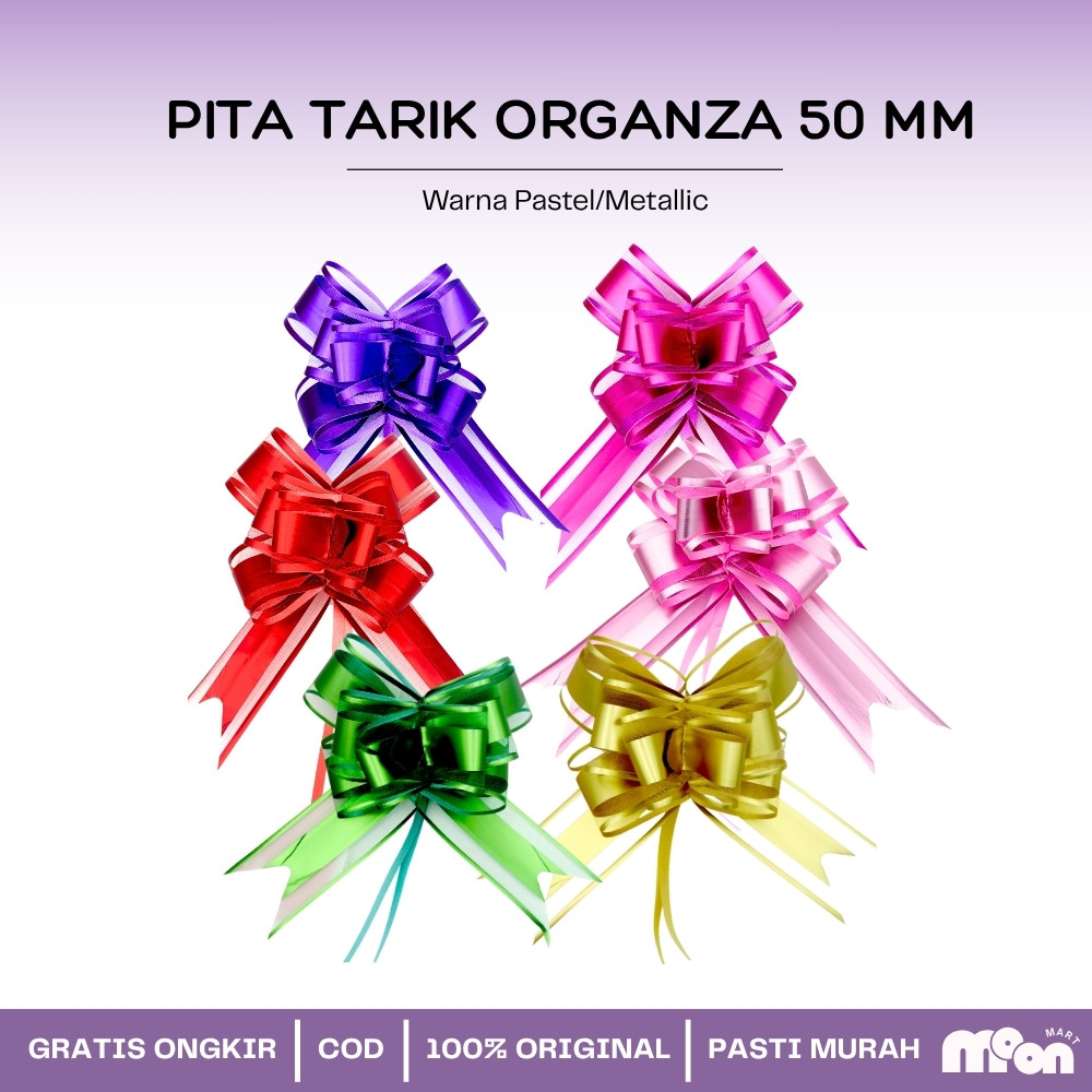 

(1 Pak 10 pcs) Pita Tarik POM 50mm Motif Rose 50mm Serut Matte Organza