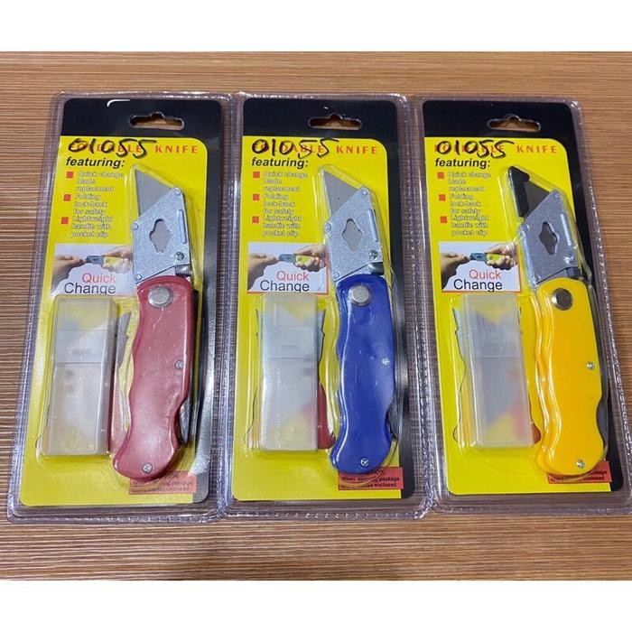

[STOK TERBARU] Berkualitas Pisau Karter Lipat Foldable Knife Cutter Serbaguna 01055 - Biru Paling Larish