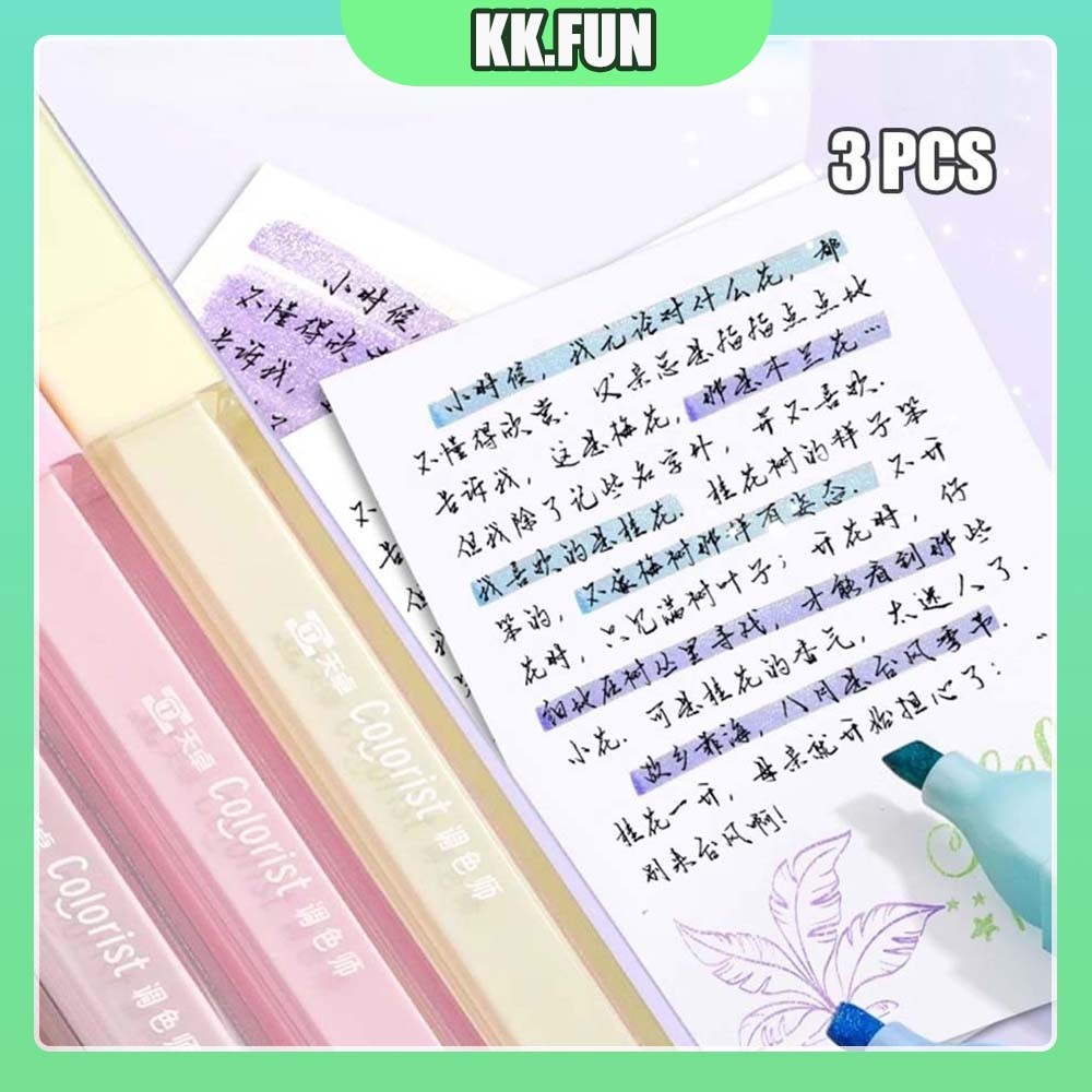 

【3 PCS】Pena Neon Glitter Pena Warna Cepat Kering Stabilo Color Pen Pastel Penanda Tanda Langit Berbintang Pen