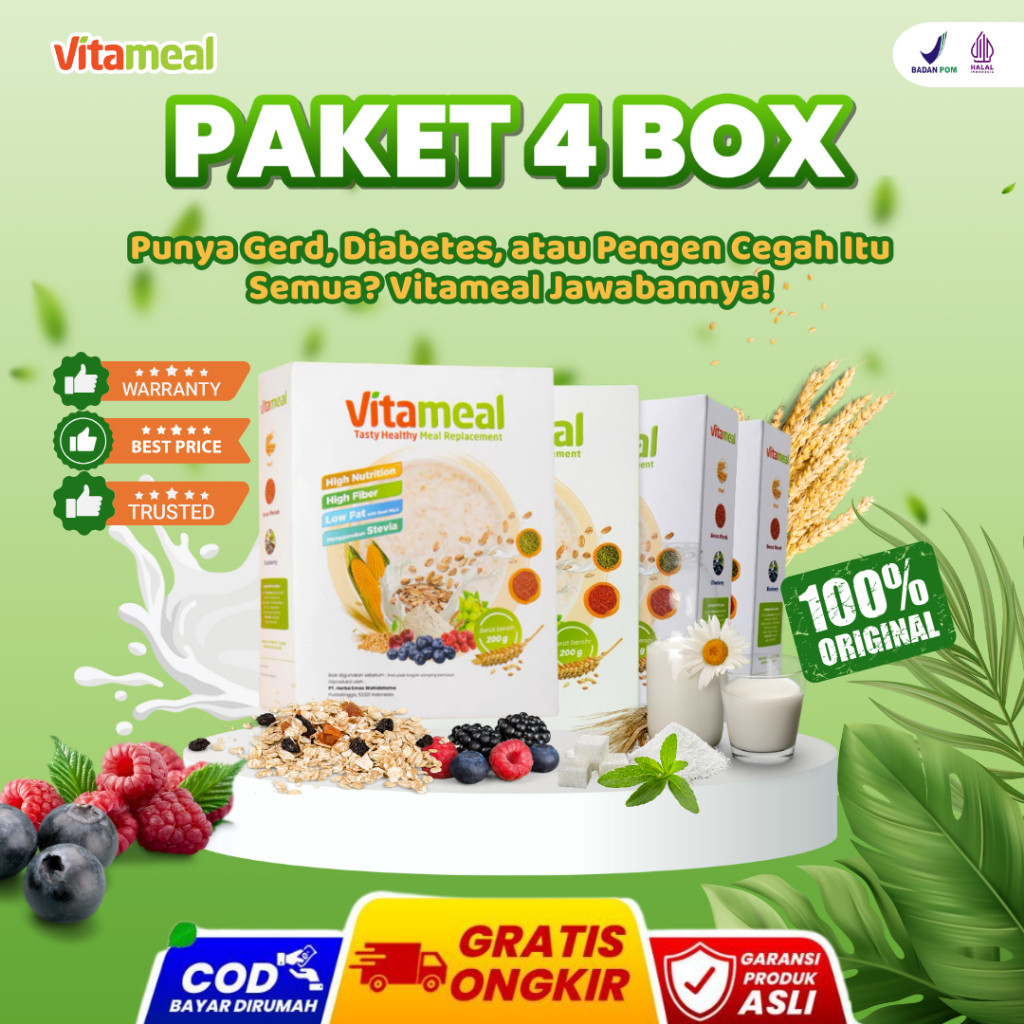 

PAKET 4 BOX VITAMEAL Sereal Multigrain Alami Bantu Turunkan Gula Darah Redakan Kesemutan dan Atasi Rasa Haus dan Lapar Berlebih Menstabilkan Berat Badan VITAMIEL HERBAL