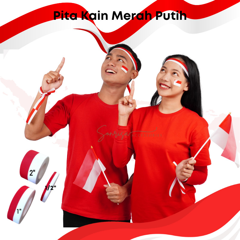

SONRISA - Pita Merah Putih 1/2 inch 1 inch 2 inch 20 yard / Pita Kain Bendera Ikat Kepala