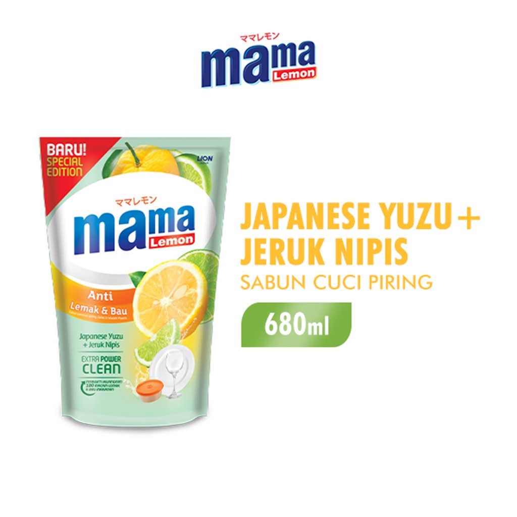 

Mama Lemon Sabun Cuci Piring Yuzu & Jeruk Nipis Anti Lemak & Bau Pouch 680 ml