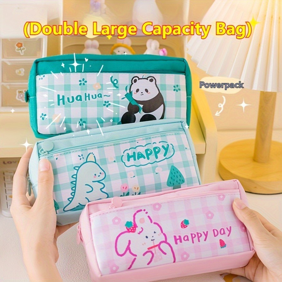 

Cartoon Pencil Case Pink Bunny Large Capacity Pencil Box Colorful Stationery Case Animal Cute Double Zip Pencil Bag