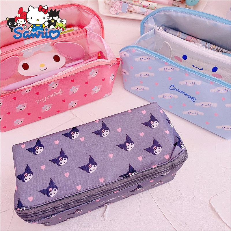 

Cartoon Mezzanine Pencil Case Ins Japanese Cute Kuromi Cinnamoroll My Melody Pencil Case Large Capacity Stationery Box Wholesale