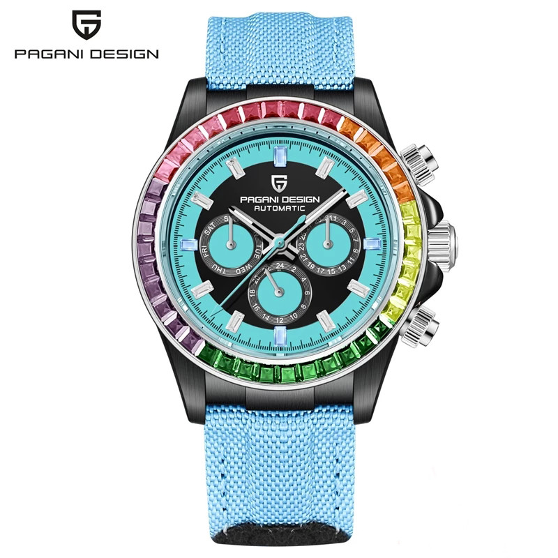 PAGANI DESIGN 40MM Rainbow Bezel ronograph Sapphire Luxury Automatic Meanical Wates Men's Stainless 
