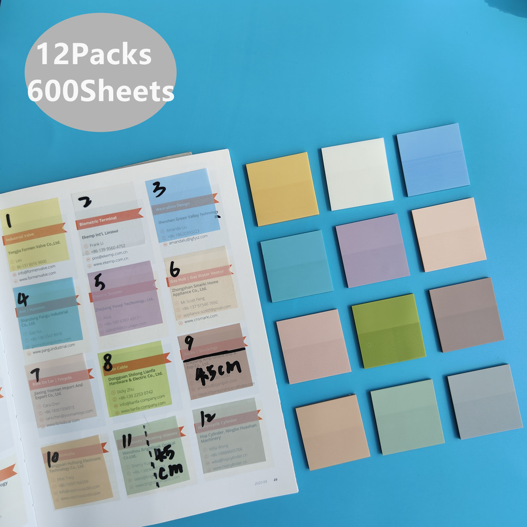 

12Pac600 Sheets Stickers Transparent Sticky Notebook Pads Notepads Clear Bookmark Read Book Stationery School Supplie