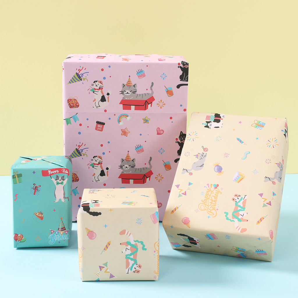 

3/6Pcs Cute Cartoon Cat 50x70cm Pet Theme Wrapping Paper Sheet Packaging for Kids Birthday Gift Wrap Craft Paper Gifts Decor