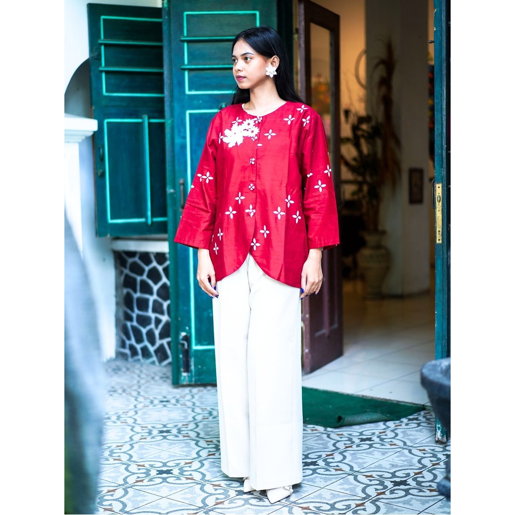 MARGARIA BATIK - Blus Derap - Blus Batik Cap Wanita - Suar Kemerdekaan Merah Putih Series
