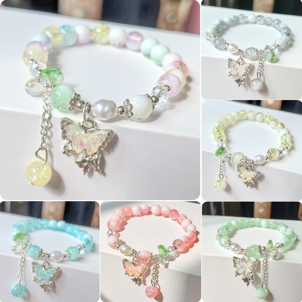 Gelang kupu-kupu ledakan kaca warna-warni yang modis, gelang kristal dua warna