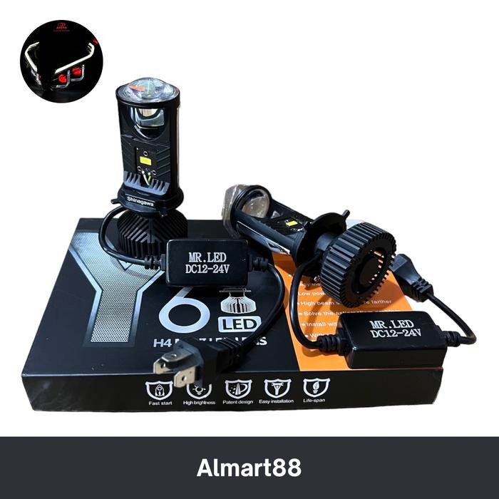 Sepasang | Lampu led Y6 H4 projector mini lens super bright terang - Putih, Y6 H4