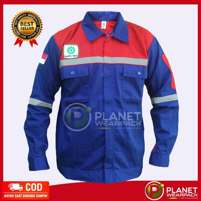 wearpack safety kemeja werpak biru merah - XXL