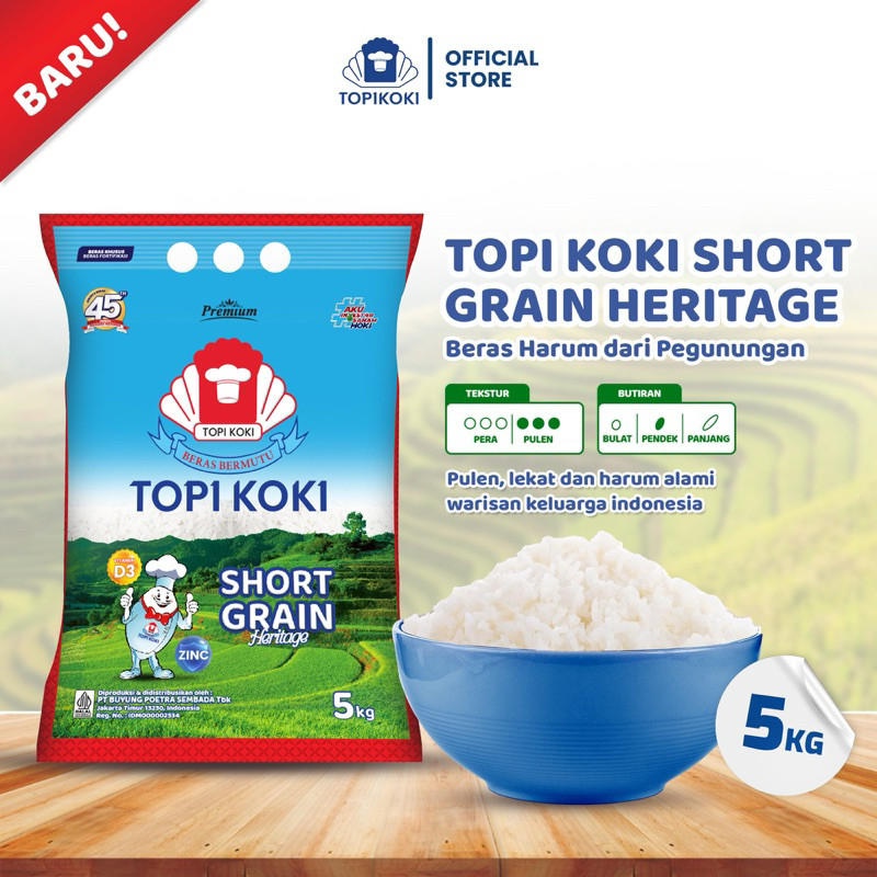 

Topi Koki Short Grain Heritage 5 kg – Beras Harum dari Pegunungan, Pulen & Lembut, Mengandung Vitamin D3 & Zinc