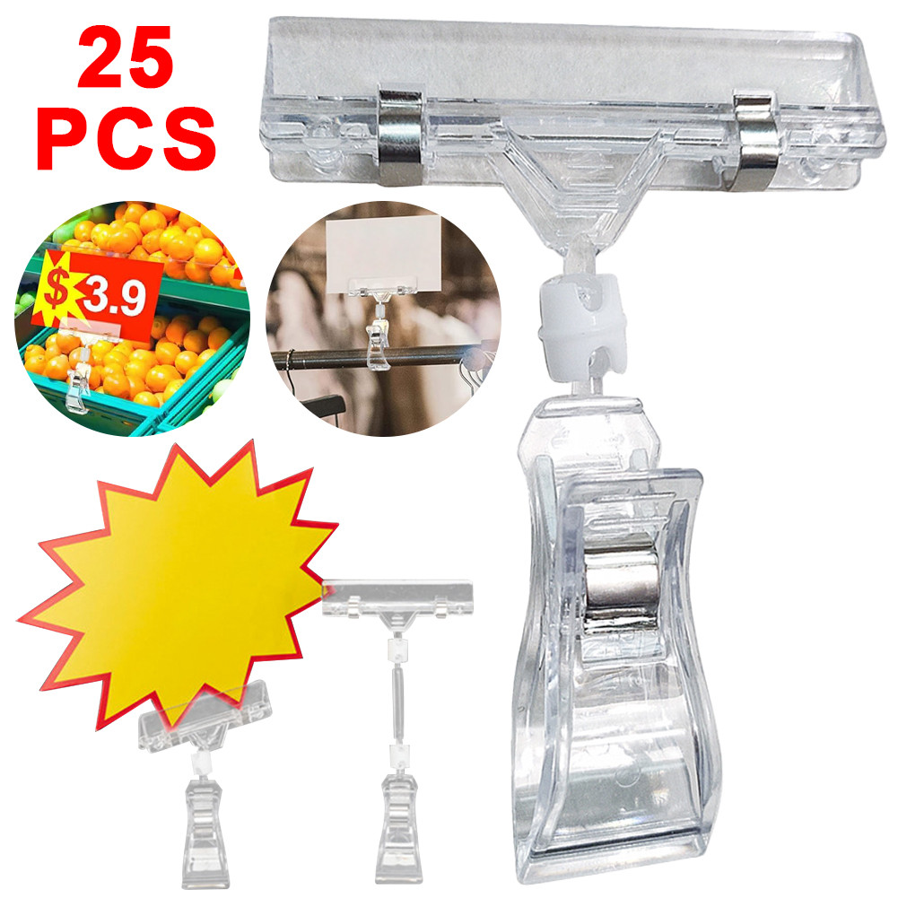 

25 Pcs Plastic Merchandise Sign Clip Rotatable Double Head Display Clips Price Rack Shelf Clips for Price Tag Label Sign Display