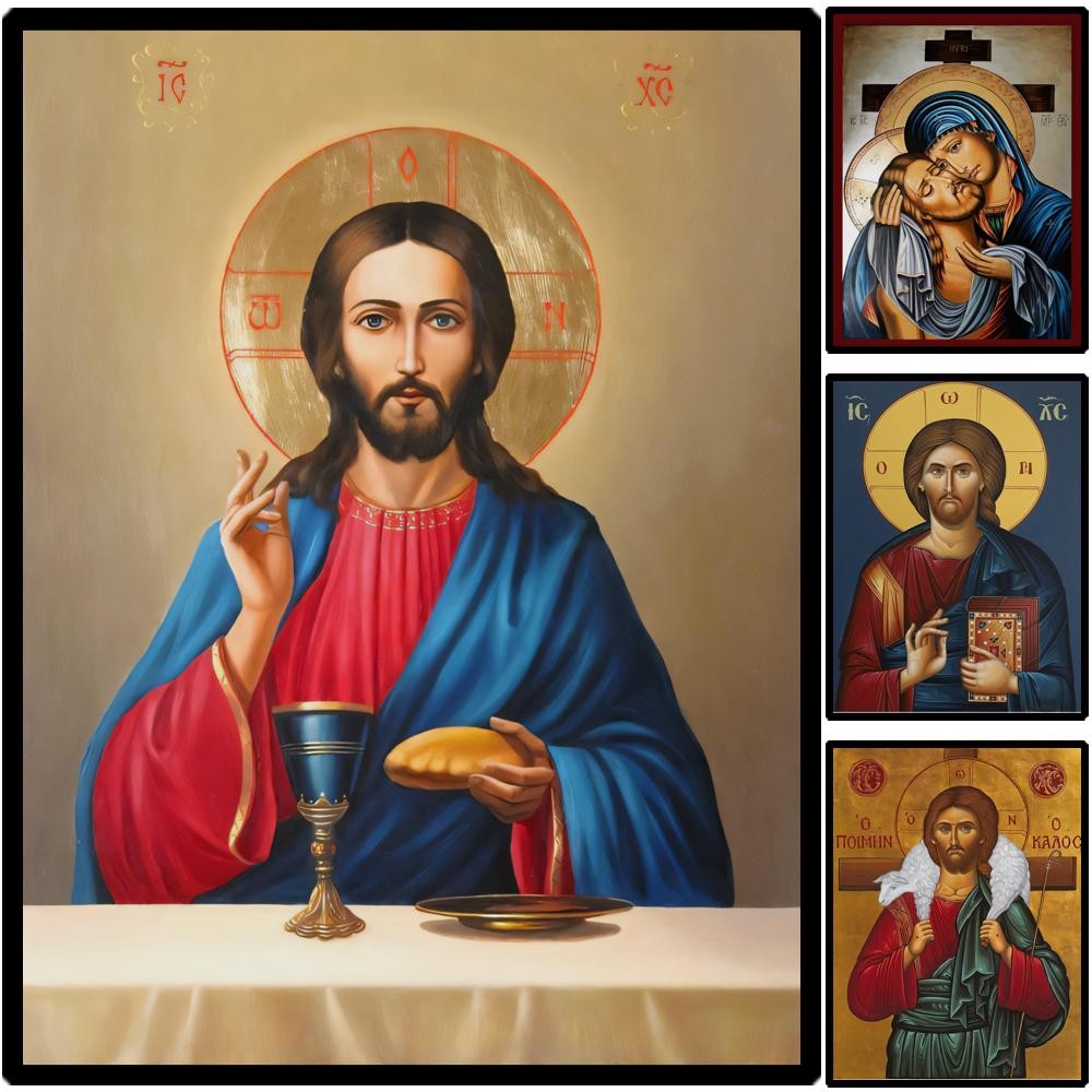 

HD Canvas Print Greek Orthodox Icon of Jesus Christ Humility Byzantine Wall Art Religious Prayer Room Christian Home Decor Large