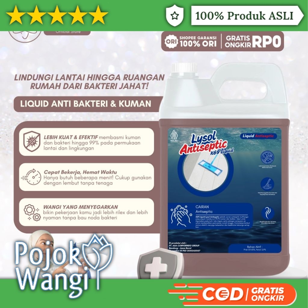 Lysol Antiseptic Lisol - Cairan Pembersih Lantai & Rumah Ampuh Basmi 99% Kuman & Bakteri 5 Liter