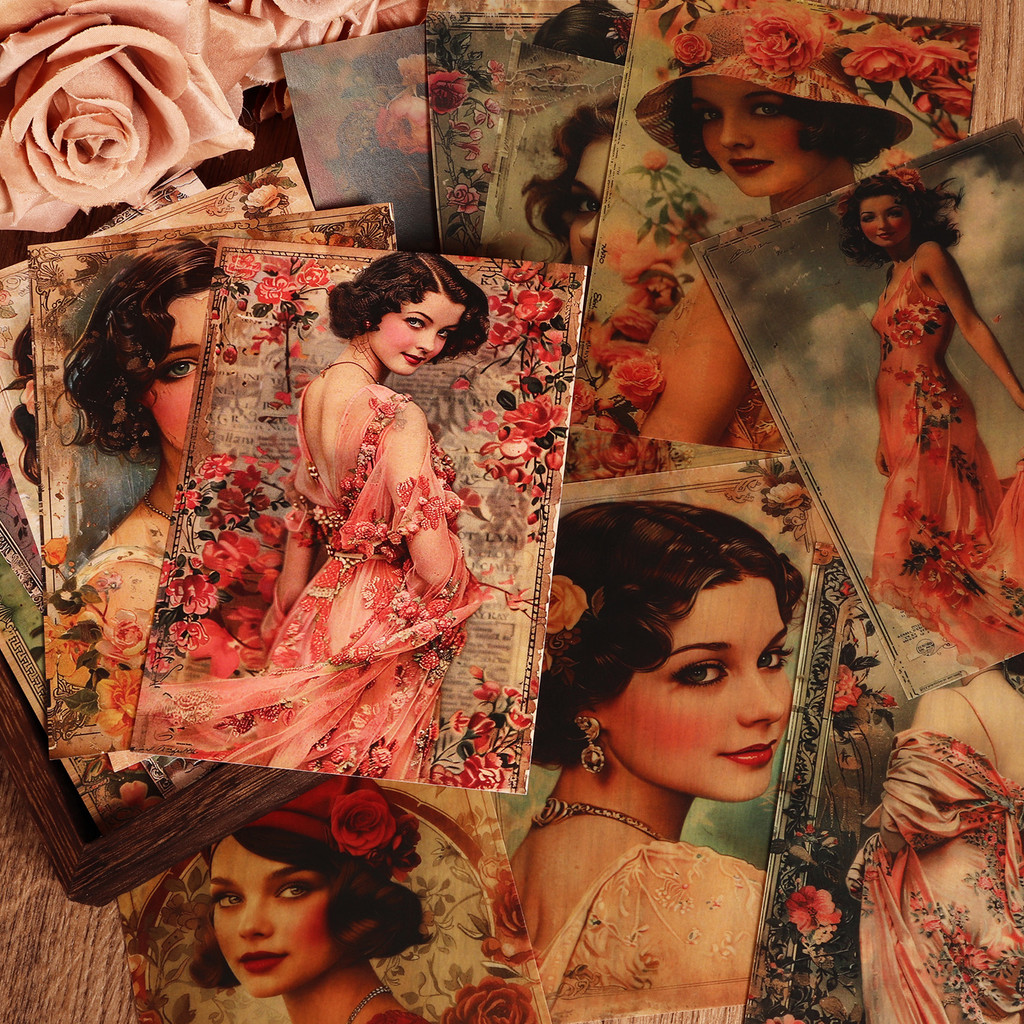 

16papers, 8Transparent Sulfuric Acid Papers and 36pieces Fashion Lady Junk Journal Decor Paper, for Arts Crafts, Scrapbooking