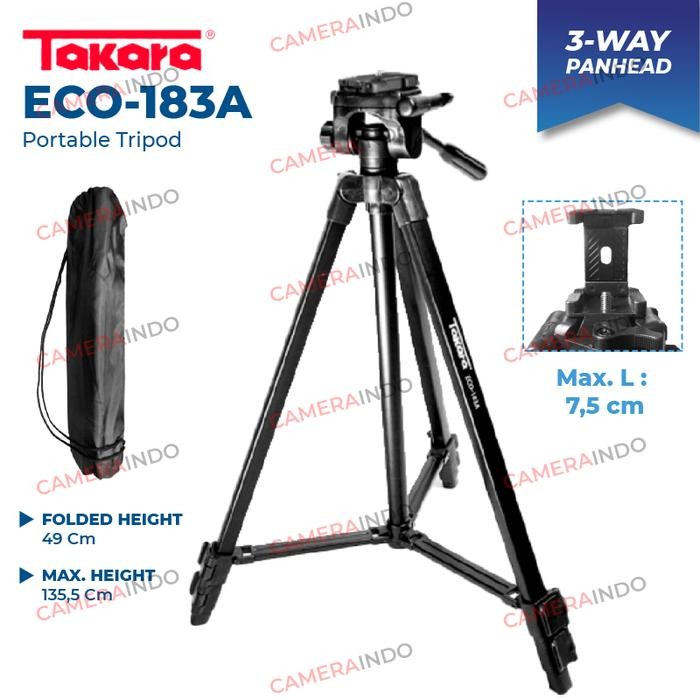Hot Produk Tripod Takara eco 183a tripod HP kamera Dslr mirrorless + bag hitam - Hitam  Terbaik dan 