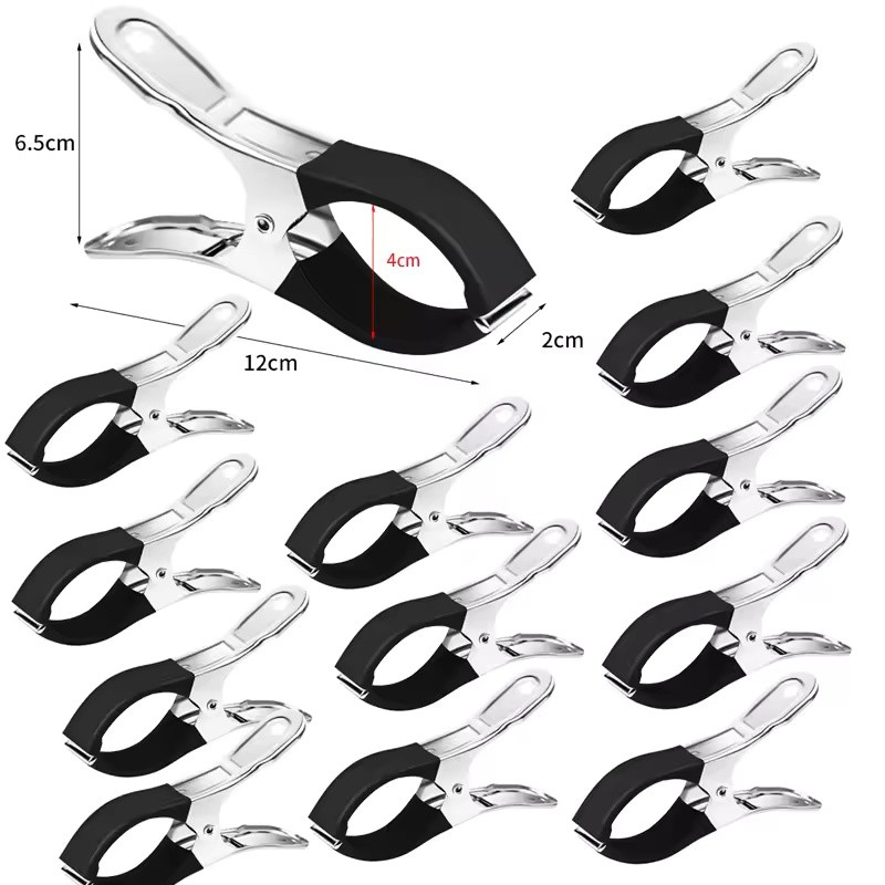 

6/12PCS Stainless Steel Pool Cover Clips With Plastic Handles Windproof Scratch-Resistant Spring Clips Organization Tools