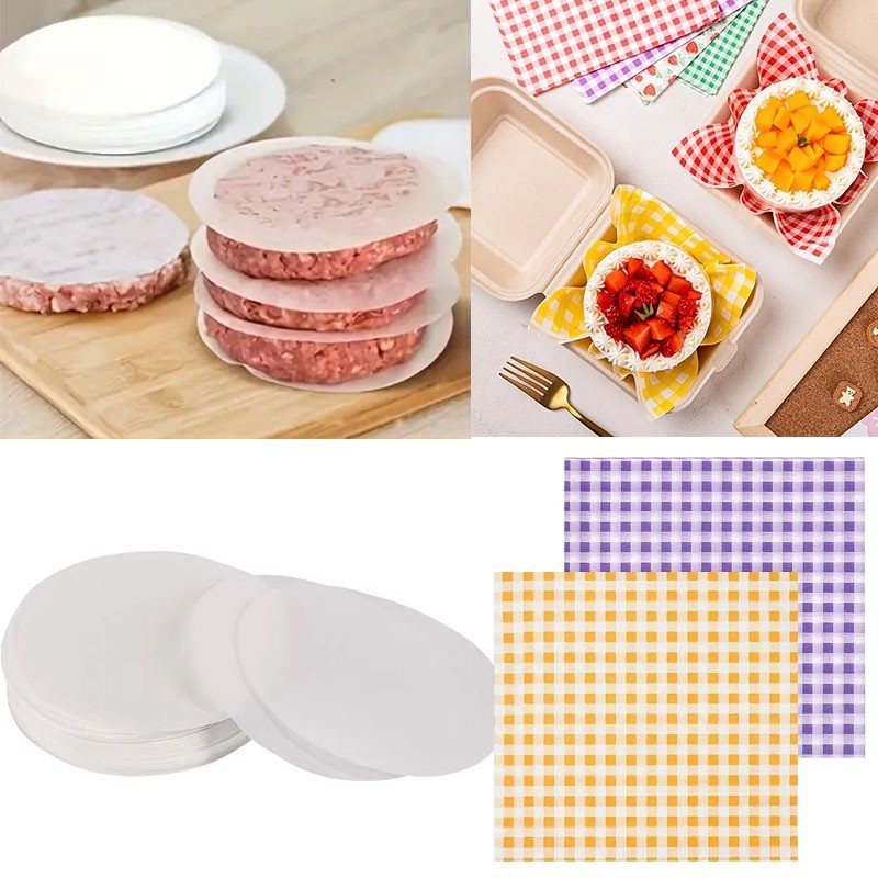 

Round Wax Paper Sheets for Burger Patty Making Food Wrappers Gingham Square Greaseproof Paper for Food Wrap Baking Snacks