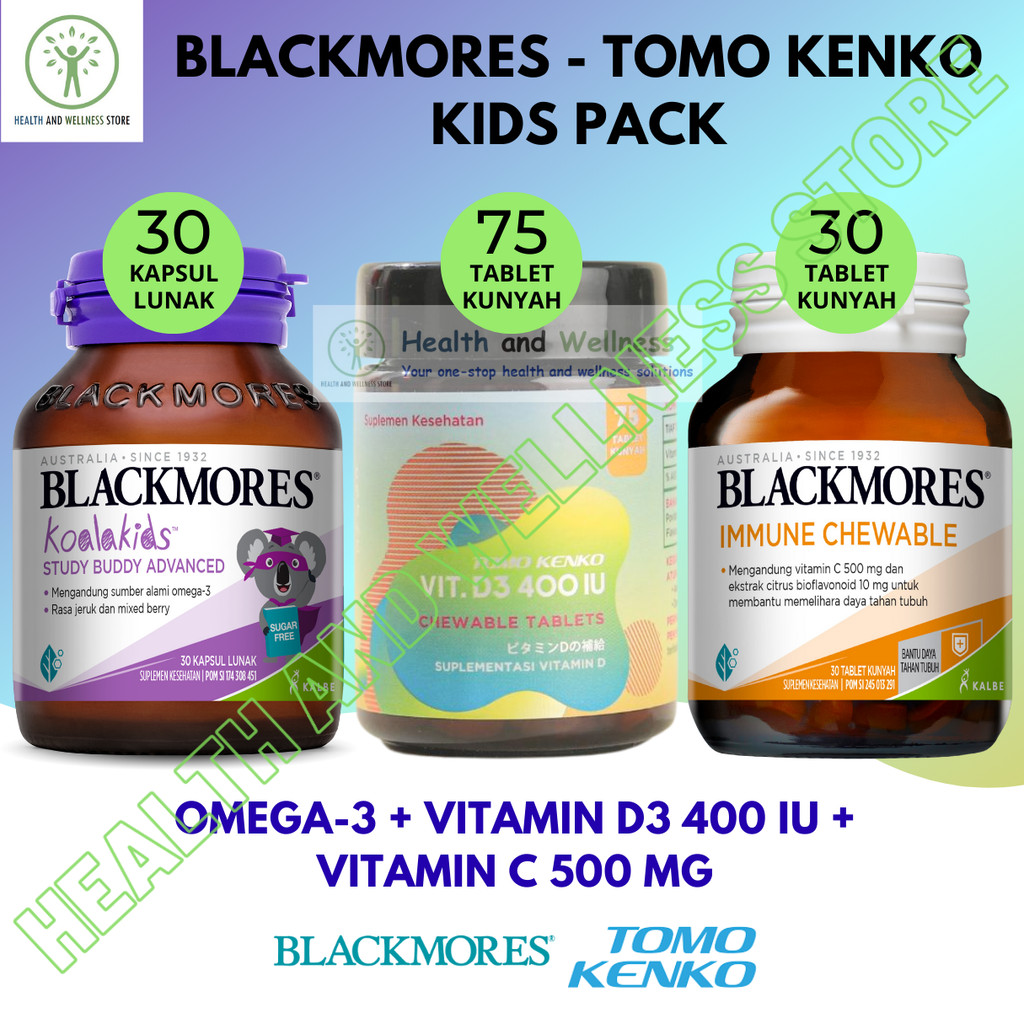 Blackmores Koala Kids Study Buddy Immune Chewable Tomo Kenko Vitamin D3 400 IU Paket