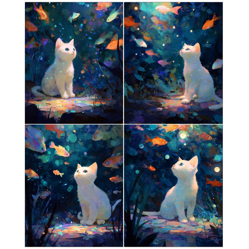 

Hand Paint Cat surrounded by colorful fish Painting By Numbers Kit DIY Acrylic Artwork Canvas Art Gift Home
