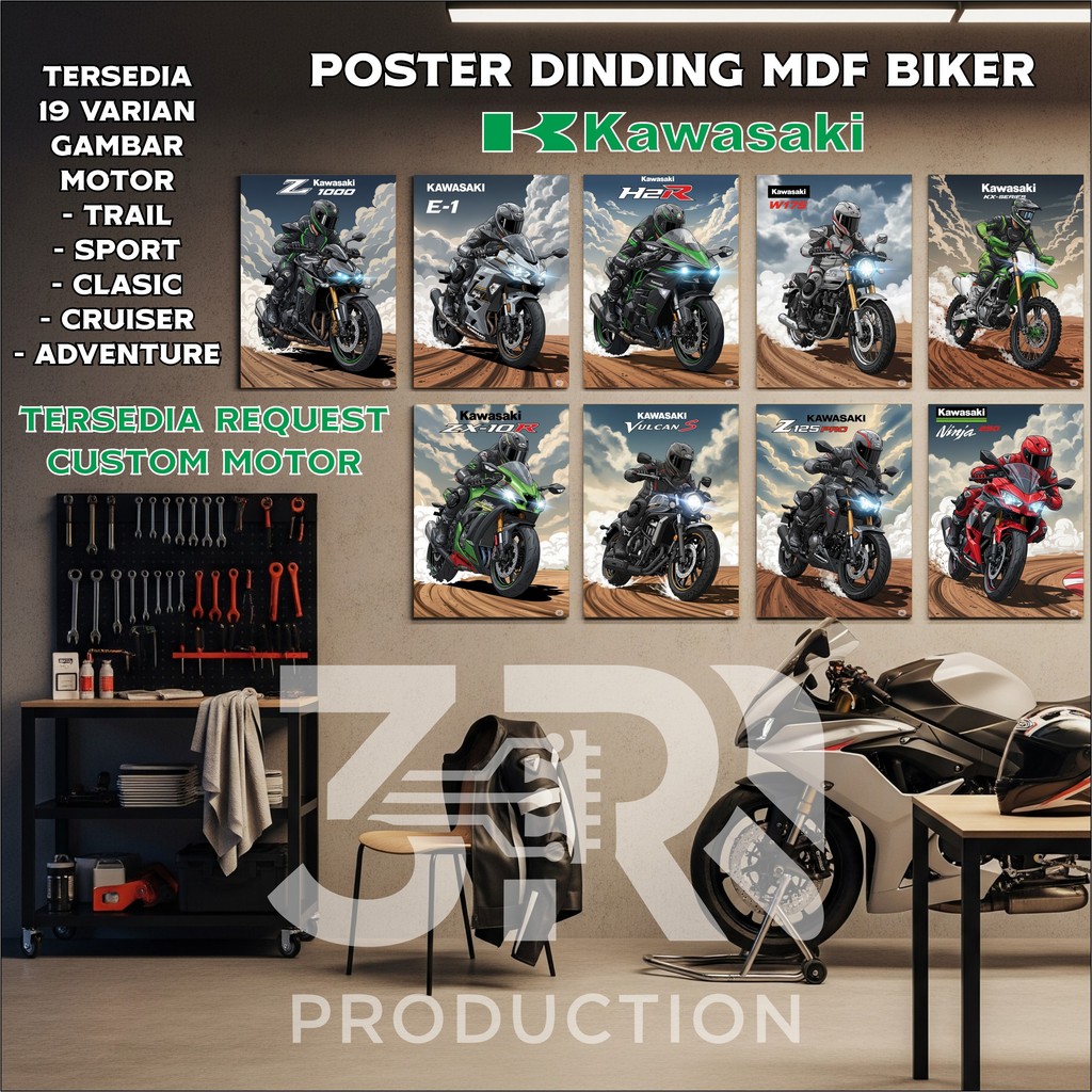 KAWASAKI - Poster Dinding Motor KAWASAKI Sport, Klasik, & Trail Ukuran 30x20cm Dekorasi Kamar Garasi