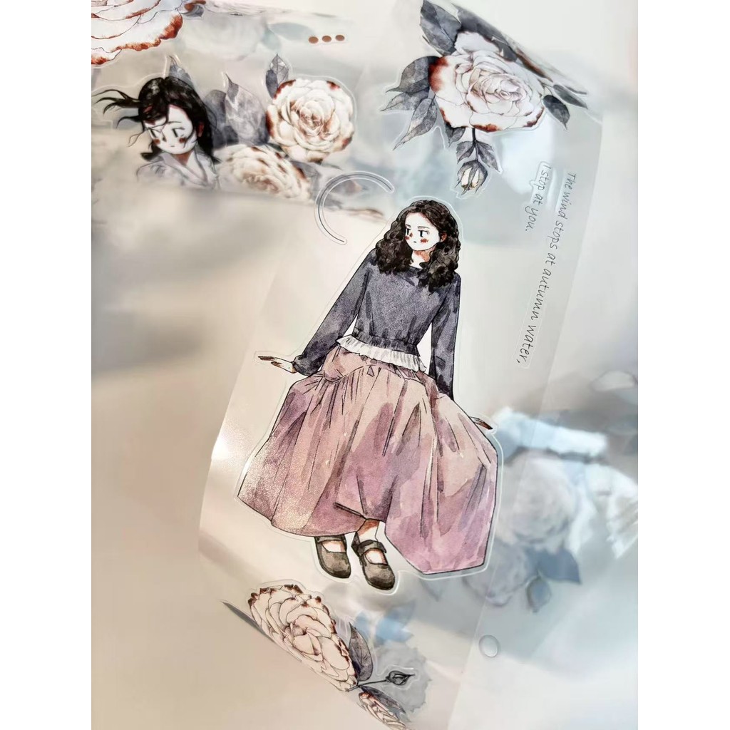 

KaiXiaoXun Studio Vintage Lovely Peony Girl Washi PET Tape for Card Making DIY Scrapbooking Plan Decorative Sticker